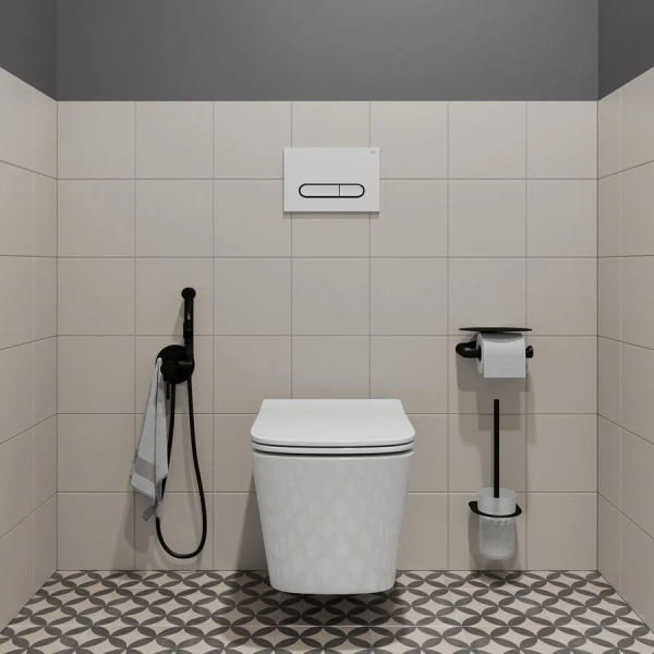 Клавиша смыва IDDIS Unifix белая/черный UNI01WBi77 (детальная фотография), слив эконом-стандарт с двумя клавишами