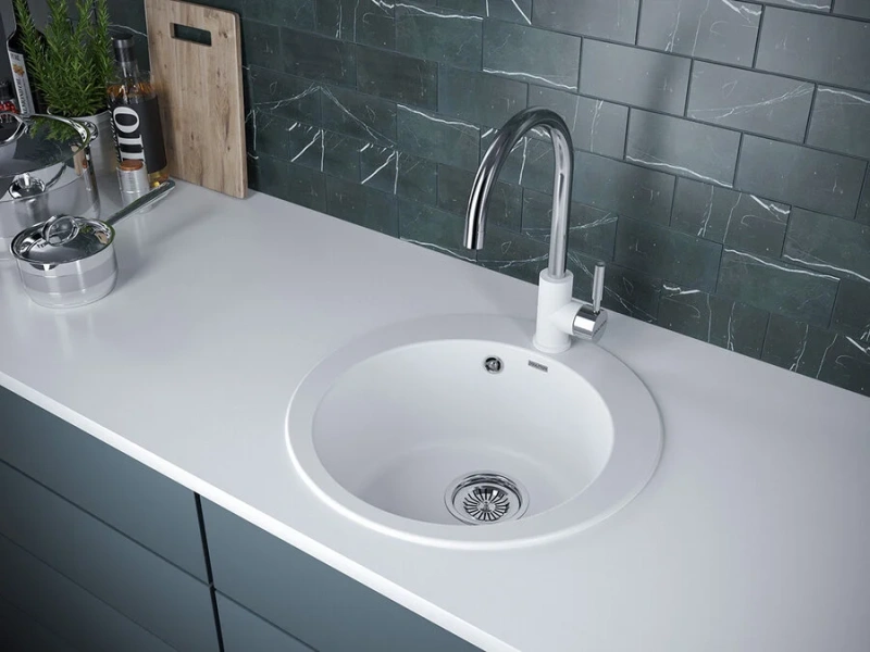 Мойка для кухни Paulmark Gelegen PM404800 48 см из искусственного гранита (детальная фотография), округлой формы