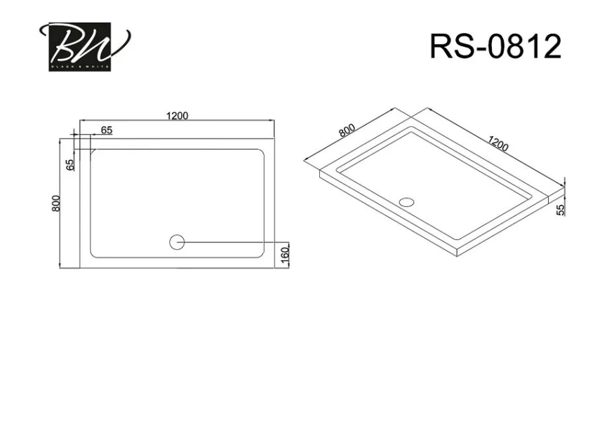 Душевой поддон Black&White Stellar Wind 120x80 см прямоугольный 812000 (детальная фотография), низкие до 15 см