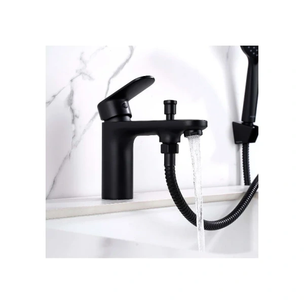 Смеситель для ванны Акватек Ника черный матовый AQ1844MB (детальная фотография), однорычажные, двухрычажные