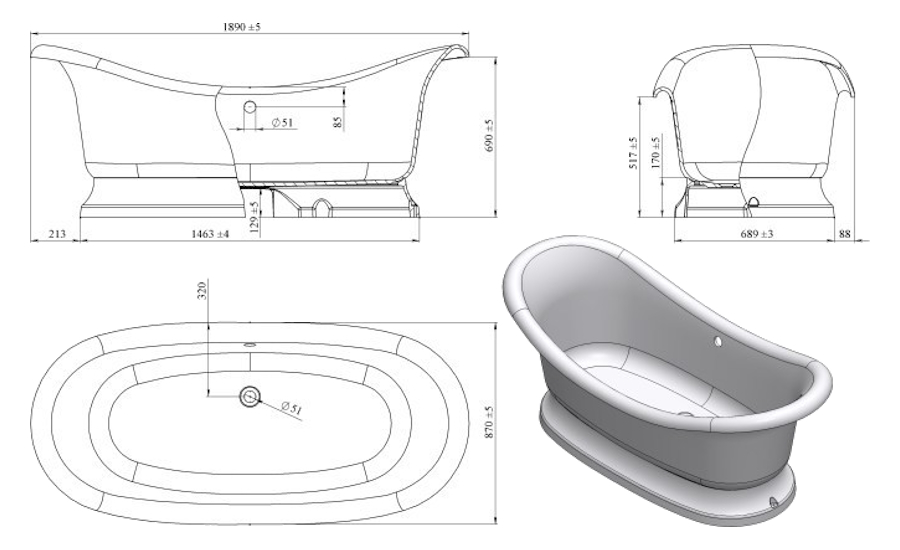 Схема (детальная фотография), без гидромассажа, большие, глубокие