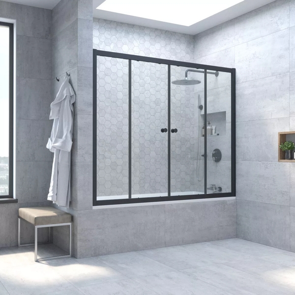 Душевая шторка на ванную профиль черный матовый стекло прозрачное Vegas-glass Z2V NOVO 160 02М 01 (детальная фотография), 160 см