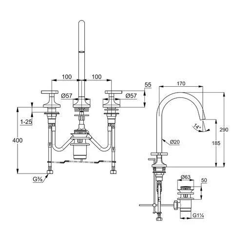Смеситель для раковины Kludi Nova Fonte на 3 отверстия 201430539 (детальная фотография), для раковины