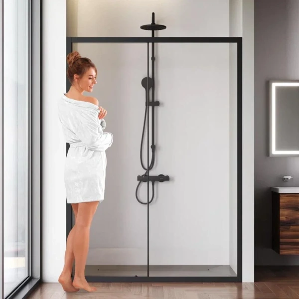 Душевая дверь в нишу AM.PM Gem Solo 140 см профиль черный стекло прозрачное W90G-140-1-195BT (детальная фотография) index_1