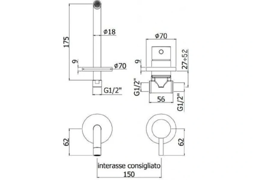 Смеситель для раковины Paffoni Light сталь LIG006ST70 (детальная фотография), для раковины
