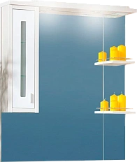 Зеркало со шкафчиком слева, цвет светлая лиственница/белый, Бриклаер Бали 90 L