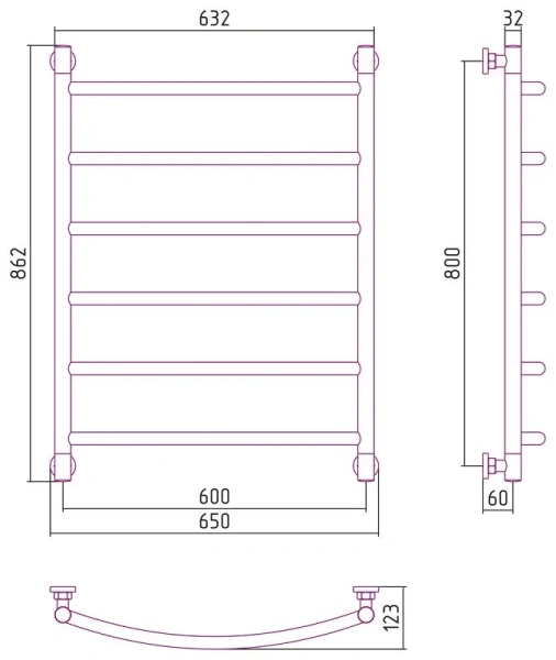 Полотенцесушитель водяной Сунержа Галант+ 0200-8060 60х80 см из нержавеющей стали (детальная фотография), современные, hi-tech