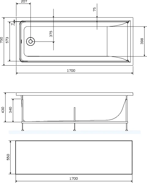 Панель фронтальная Am.Pm Gem 170 см белая W90A-170-070W-P1 (детальная фотография) index_1