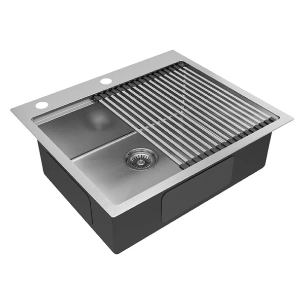 Мойка для кухни Paulmark Brim-Pro 59 см нержавеющая сталь PM705951-BS (детальная фотография), прямоугольной формы