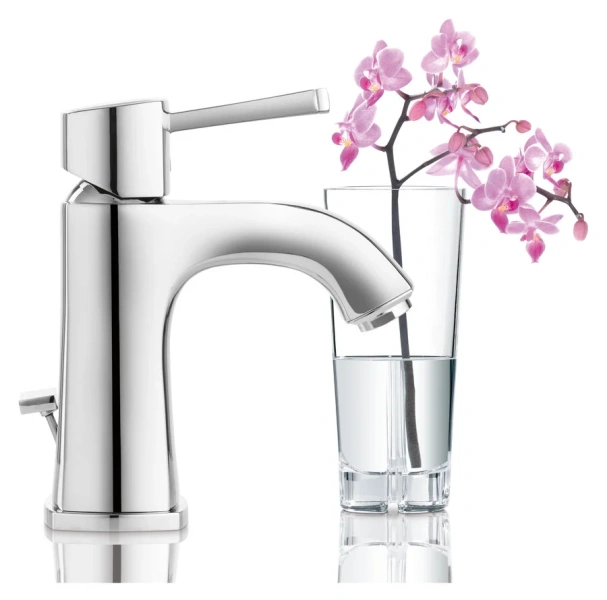 Смеситель для раковины, хром, Grohe Grandera 23303000 (детальная фотография), прямоугольная форма, с донным клапаном
