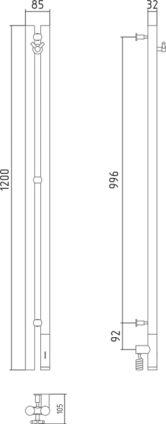 Полотенцесушитель электрический Сунержа Нюанс 3.0 8.5х120 см правый матовый белый 30-5843-1253 (детальная фотография), вертикальные, узкие, другие