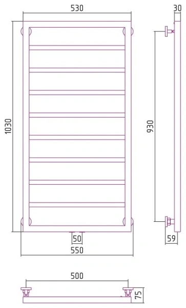 Полотенцесушитель водяной Сунержа Канцлер 50х100 см без покрытия 00-0254-1050 (детальная фотография), современные, hi-tech