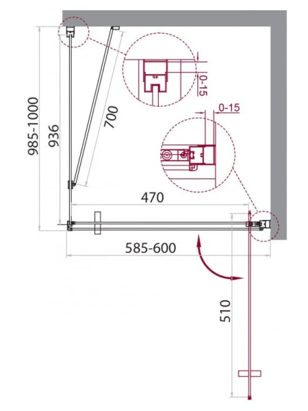 Душевой уголок Belbagno Marmi 60x100 см стекло прозрачное MARMI-AH-1-60/100-C-Cr (детальная фотография), прямоугольные