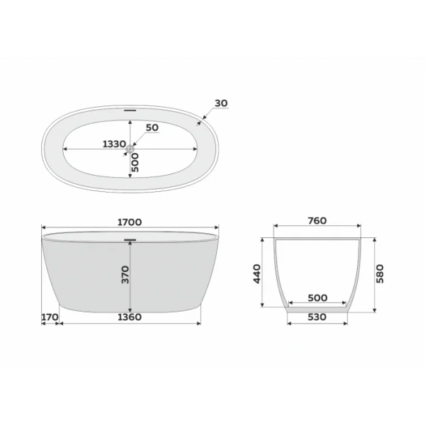 Ванна акриловая Delice Rondo 170х76 см розовая матовая DLR440104P (детальная фотография), акриловые