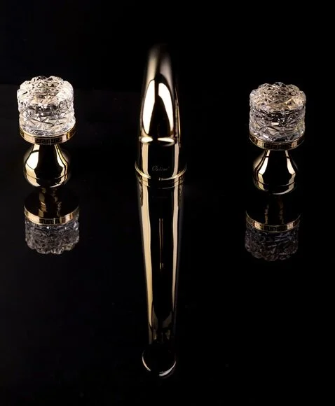 Смеситель для раковины Boheme Crystal золото 297-CRST (детальная фотография), классические, ретро, с элементами стекла, декорированные