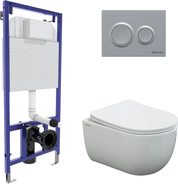 Унитаз с инсталляцией BERGES Ventas клавиша О2 хром матовый 043240 (детальная фотография)