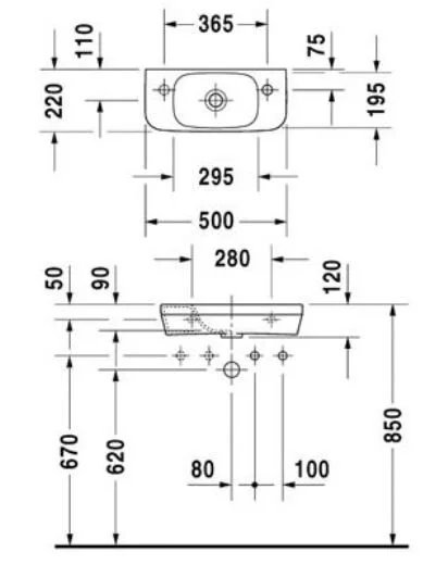 Раковина с отверстием под смеситель слева Duravit Durastyle 0713500009 (детальная фотография), подвесные