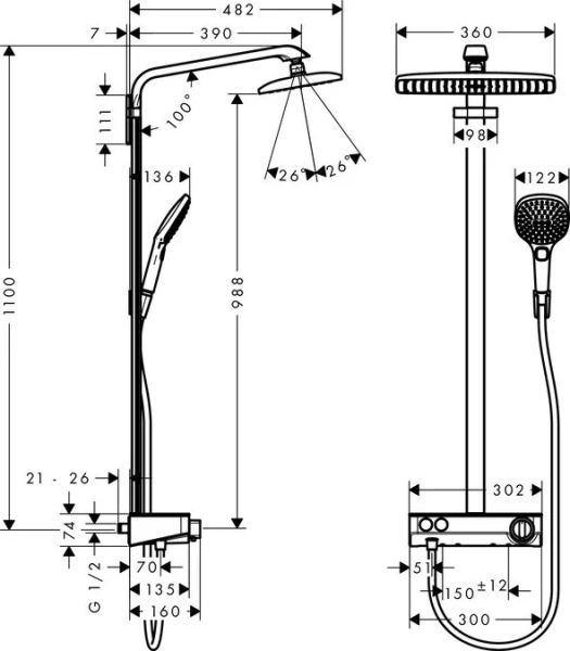 Душевая стойка Hansgrohe Raindance E белый/хром 27288400 (детальная фотография), современные, hi-tech