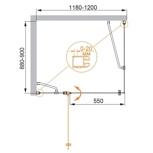 Душевой уголок Cezares Elena 120x90 см левый рифленое стекло ELENA-W-AH-1-120/90-P-Cr-L (детальная фотография), хром