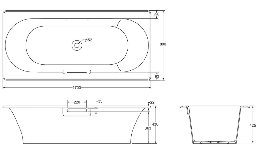 Ванна чугунная Jacob Delafon Volute 170х80 см без отверстий для ручек E6D901-0 (детальная фотография), 180x80 см