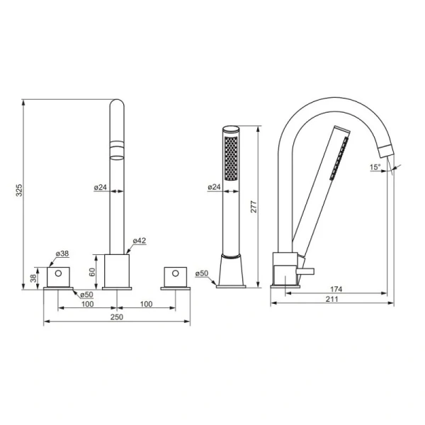 Смеситель для ванны Damixa Scandinavian Pure хром 360400000 (детальная фотография), для ванны