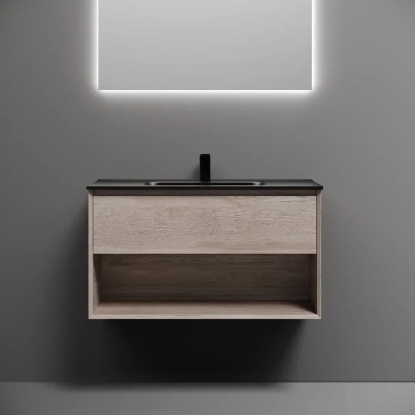 Тумба под раковину подвесная Sancos Marmi 1.0 90 см дуб галифакс натуральный MR1.090EG (детальная фотография), под дерево