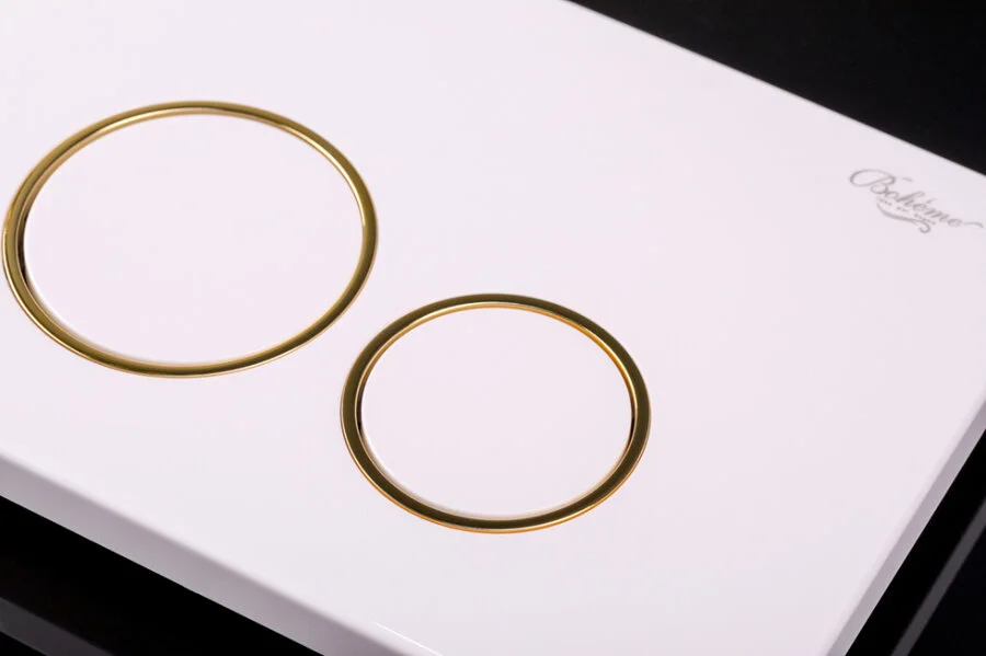 Клавиша смыва Boheme белая/обод золото 660 (детальная фотография), слив эконом-стандарт с двумя клавишами