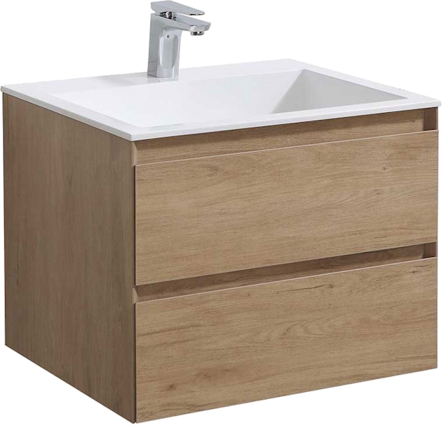 Тумба с раковиной подвесная Vincea Luka VMC-2L600 60 см с двумя выдвижными ящиками (детальная фотография), светло-коричневая, темно-коричневая, серая