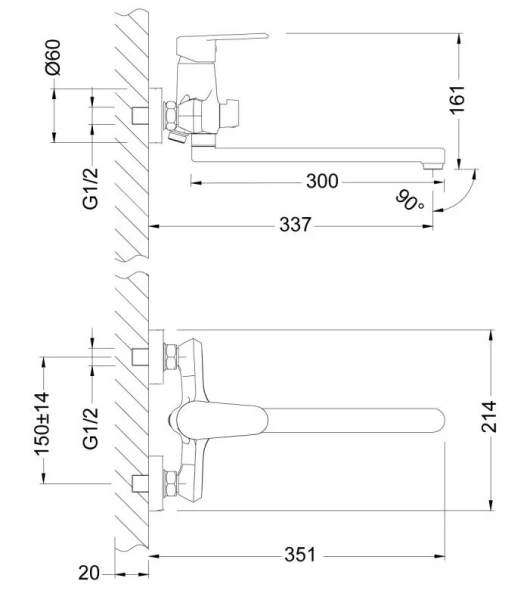 Смеситель для ванны Lemark Point универсальный LM0351C (детальная фотография), для ванны
