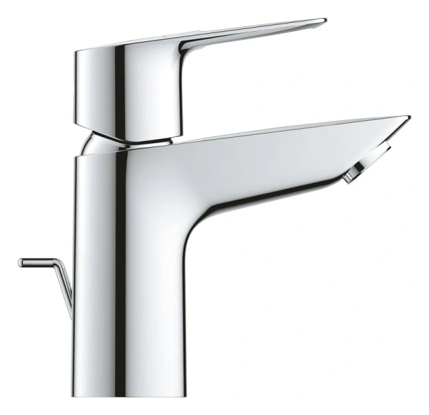 Смеситель для раковины Grohe BauLoop однорычажный 23335001 (детальная фотография), из латуни, округлая форма, с донным клапаном