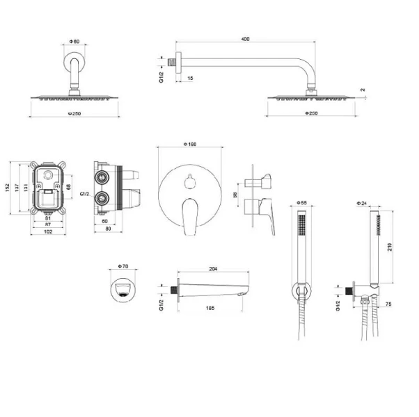 Душевой комплект Акватек Бетта хром AQ1173CR (детальная фотография), душевые комплекты, наборы