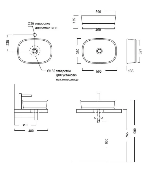 Раковина Kerama Marazzi Cirko 50 см белая глянцевая CI.wb.50 (детальная фотография), современные, hi-tech