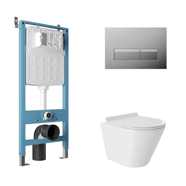 Унитаз с инсталляцией Aqueduto CONE клавиша хром AQDS200T (детальная фотография)