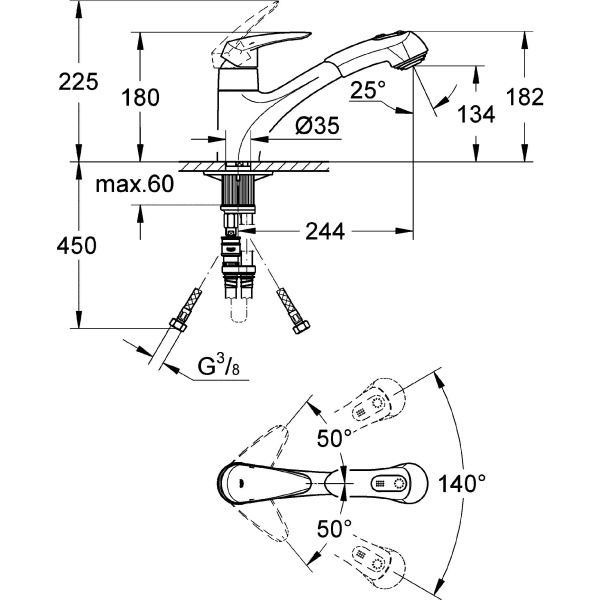 Схема (детальная фотография), на мойку, на столешницу