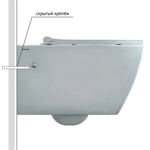 Унитаз подвесной BERGES Mascon безободковый 082128 (детальная фотография), без бачка, со скрытым бачком