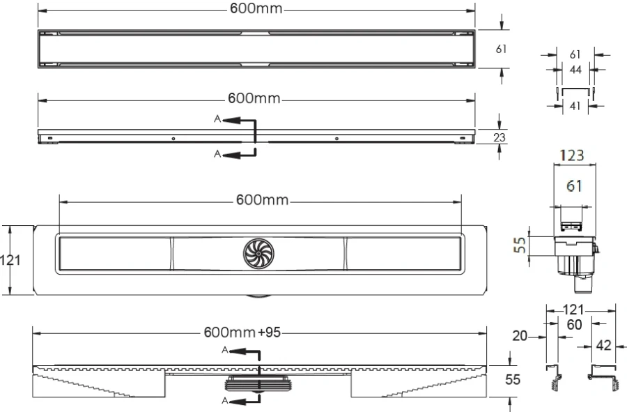 Душевой лоток BERGES B1 Antik 60 см вертикальный выпуск (детальная фотография), нет в наличии