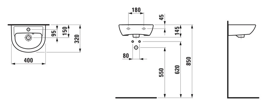 Раковина Laufen Pro 40 см белая 8.1595.1.000.104.1 (детальная фотография), современные, hi-tech
