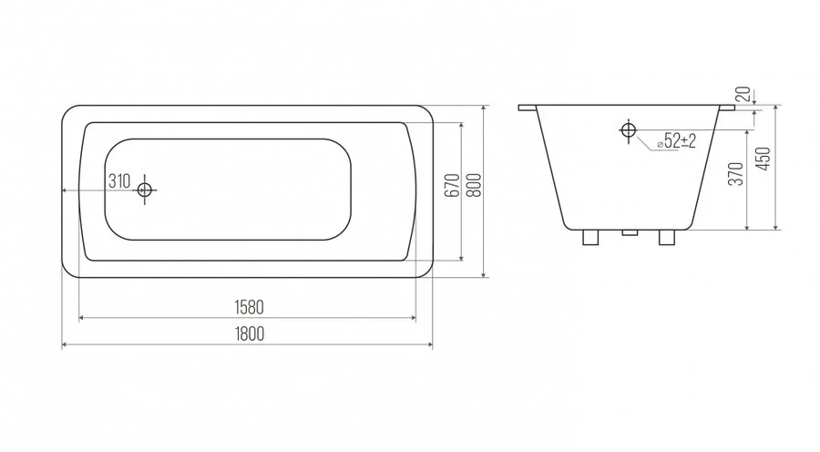 Ванна чугунная Goldman Elite ET18080, 180 х 80 см, цвет белый (детальная фотография), прямоугольные