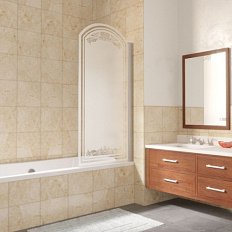 Душевая шторка на ванную профиль матовый хром стекло сатин рисунок прозрачный Vegas-glass