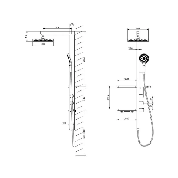 Душевая стойка Vincea Inspire VSFS-3I11 с изливом (детальная фотография), современные, hi-tech