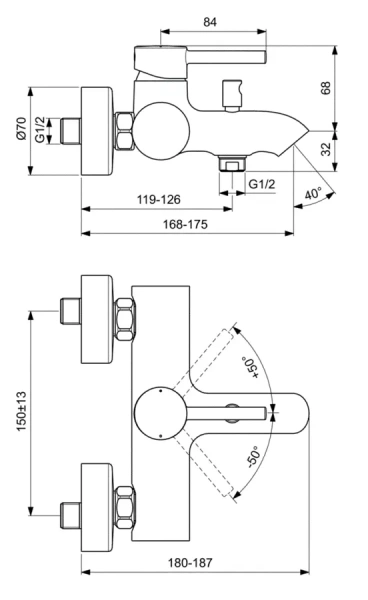 Смеситель для ванны Ideal Standard Ceraline BC199 однорычажный (детальная фотография), для ванны
