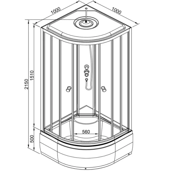 Душевая кабина Deto L 100x100 см с гидромассажем L910GM (детальная фотография), полукруглые, четверть круга