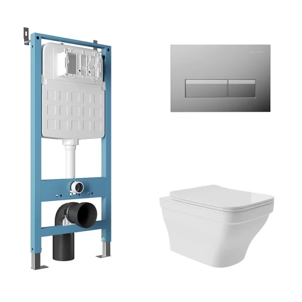 Унитаз с инсталляцией Aqueduto ESTETA клавиша хром AQDS204 (детальная фотография)