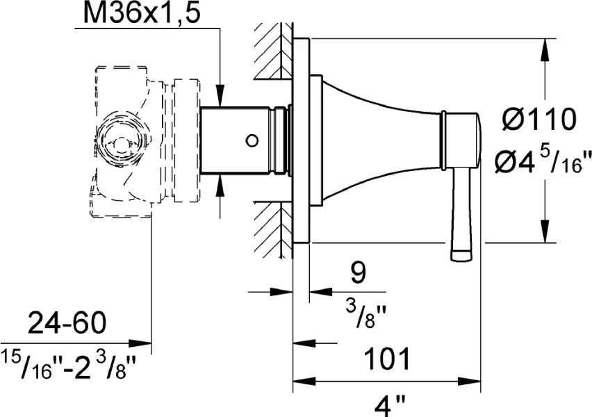 Запорный вентиль, хром-золото, Grohe Grandera 19942IG0 (детальная фотография), в наличии