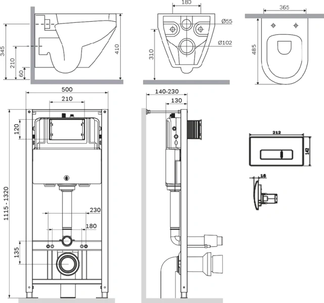 Унитаз с инсталляцией Am.Pm Spirit V2.0 с сиденьем микролифт и белой клавишей IS48001.701700 (детальная фотография), по запросу index_2