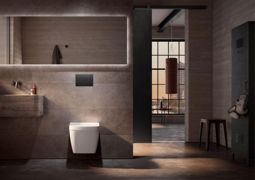 Клавиша смыва Tece TECEsolid графит с текстурой линии 9240438 (детальная фотография), слив эконом-стандарт с двумя клавишами