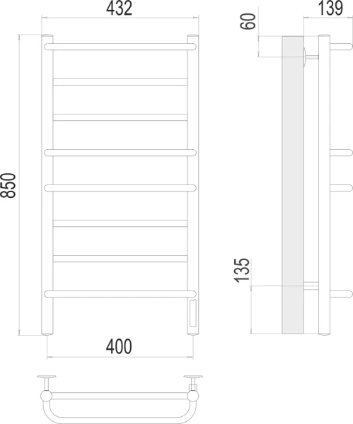 Полотенцесушитель электрический Terminus Евромикс П8 40х85 см quick touch 4670078531285 (детальная фотография), современные, hi-tech