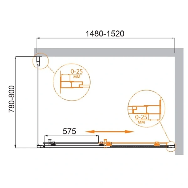 Душевой уголок Cezares Molveno 150x80 см стекло прозрачное MOLVENO-AH-11-150/80-C-Cr-IV (детальная фотография), прямоугольные