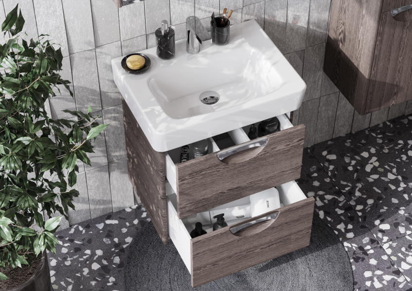 Тумба под раковину подвесная Акватон Сильва 60 см дуб макиато 1A211801SIW50 (детальная фотография), 55 см