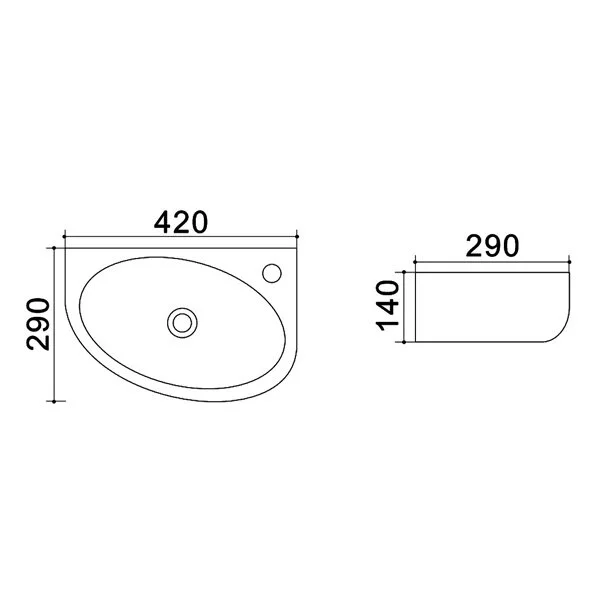 Раковина Azario 42 см левая AZ-4519A (детальная фотография), современные, hi-tech